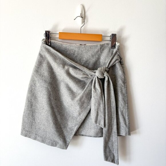 Aritzia Wilfred Dorine Mini Skirt Wool Cashmere Silk Wrap Grey Size 6 - Picture 6 of 9